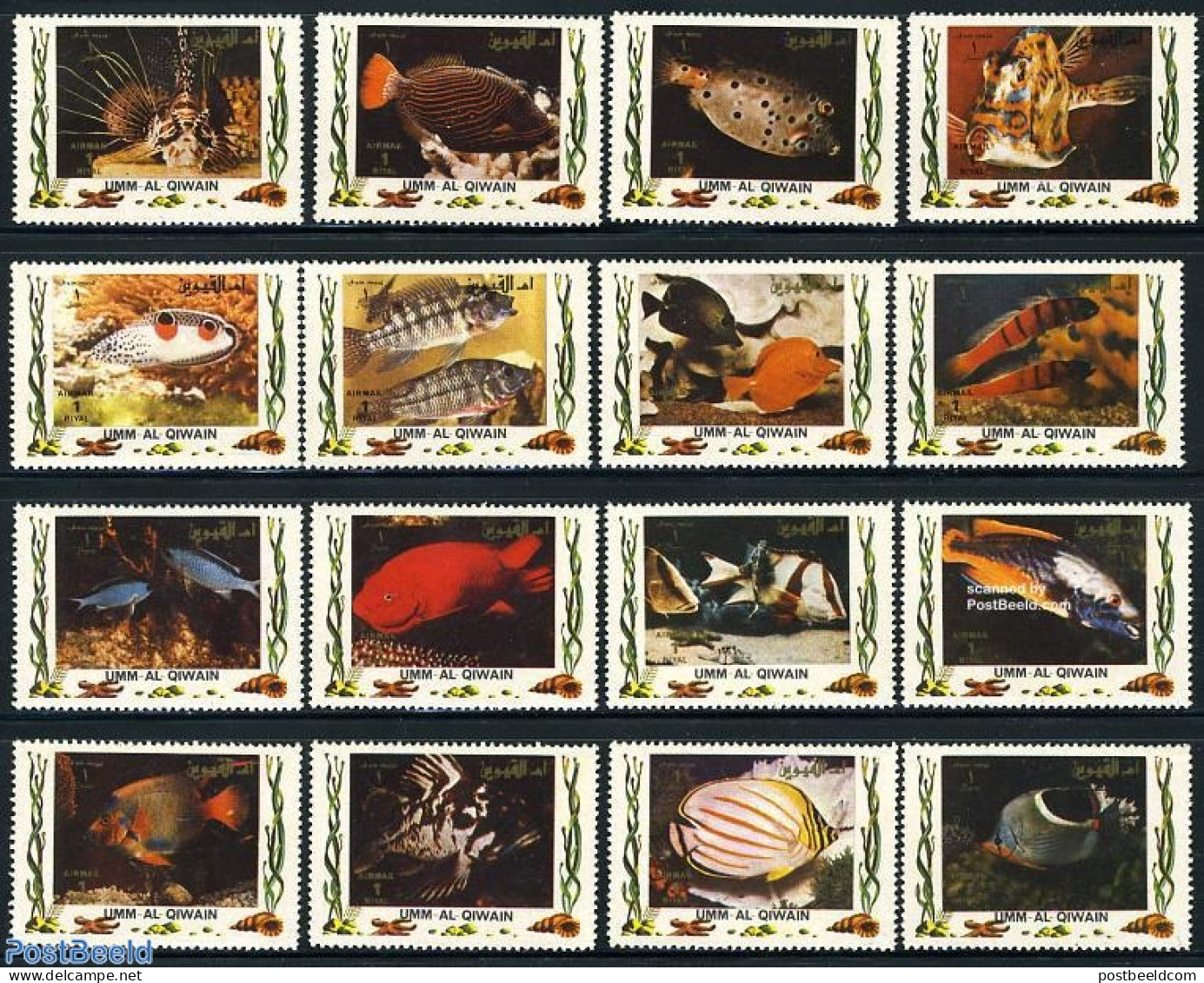 Umm Al-Quwain 1972 Tropical Fish 16v, Mint NH, Nature - Fish - Shells & Crustaceans - Poissons