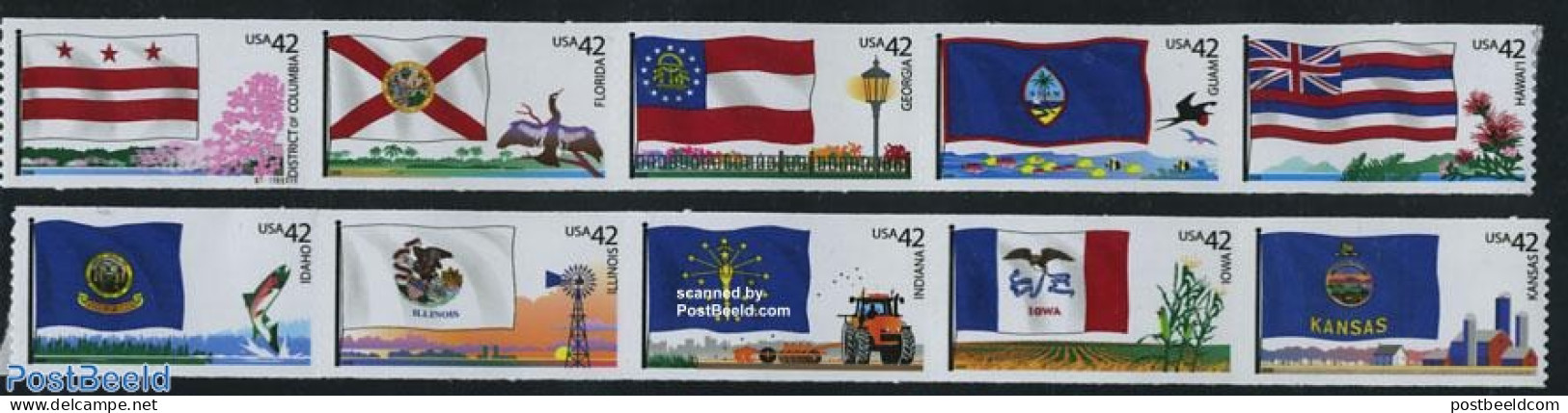 United States Of America 2008 Flags 10v S-a, Mint NH, History - Nature - Various - Flags - Birds - Fish - Flowers & Pl.. - Nuevos