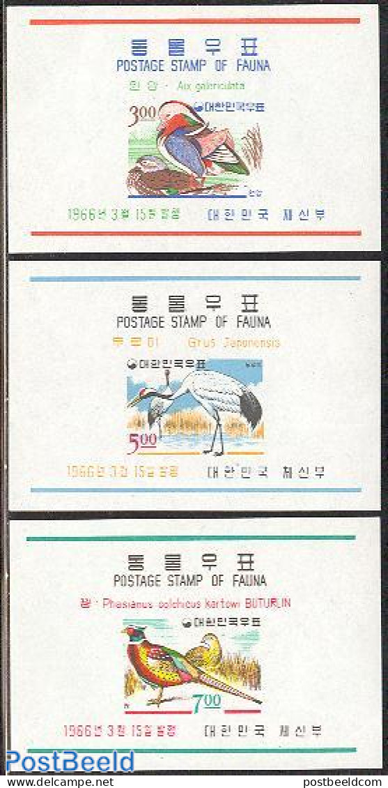Korea, South 1966 Birds 3 S/s, Mint NH, Nature - Birds - Ducks - Poultry - Korea, South