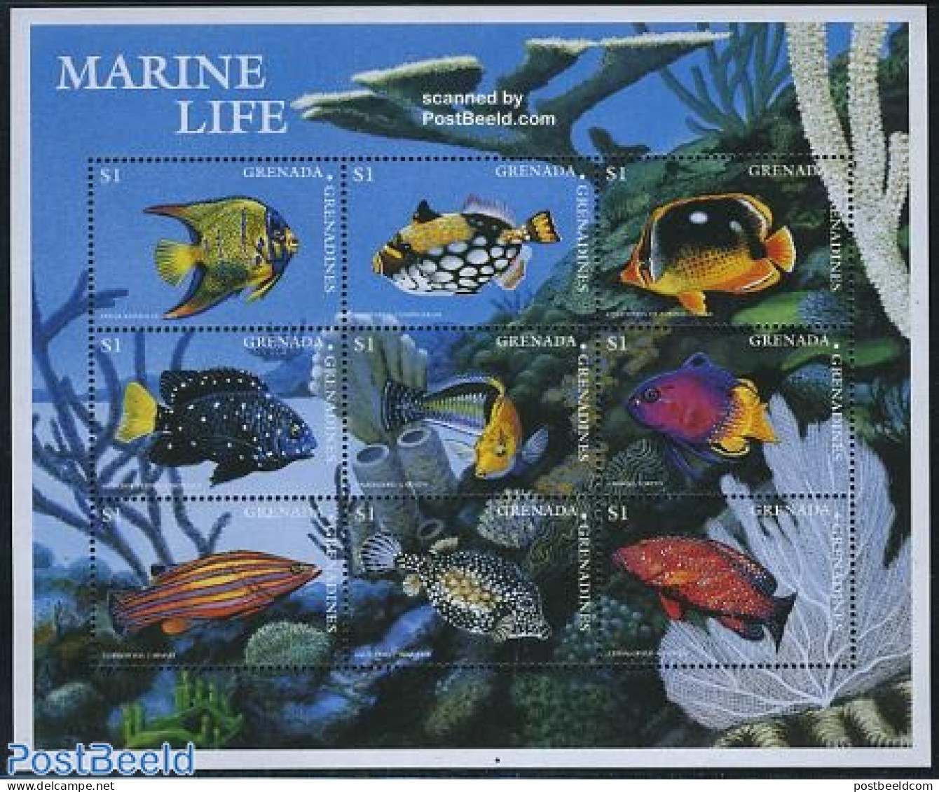 Grenada Grenadines 1997 Marine Life 9v M/s, Mint NH, Nature - Fish - Poissons