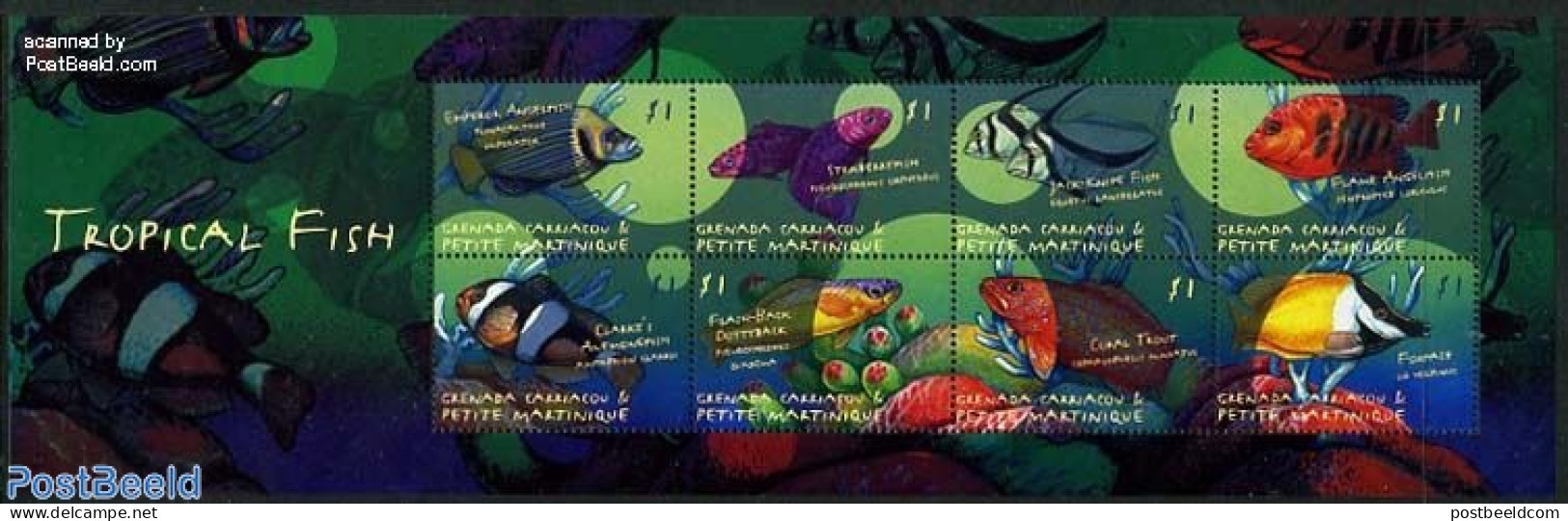 Grenada Grenadines 2000 Tropical Fish 8v M/s, Mint NH, Nature - Fish - Poissons