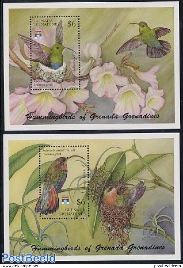 Grenada Grenadines 1992 Genova, Hummingbirds 2 S/s, Mint NH, Nature - Birds - Hummingbirds - Grenade (1974-...)