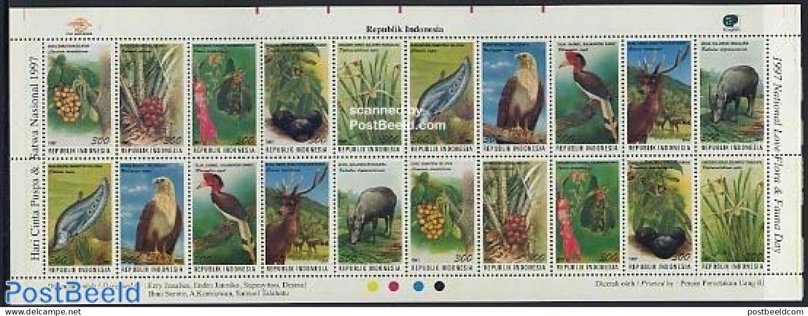 Indonesia 1997 Flora & Fauna M/s, Mint NH, Nature - Animals (others & Mixed) - Birds - Deer - Fish - Flowers & Plants - Fishes