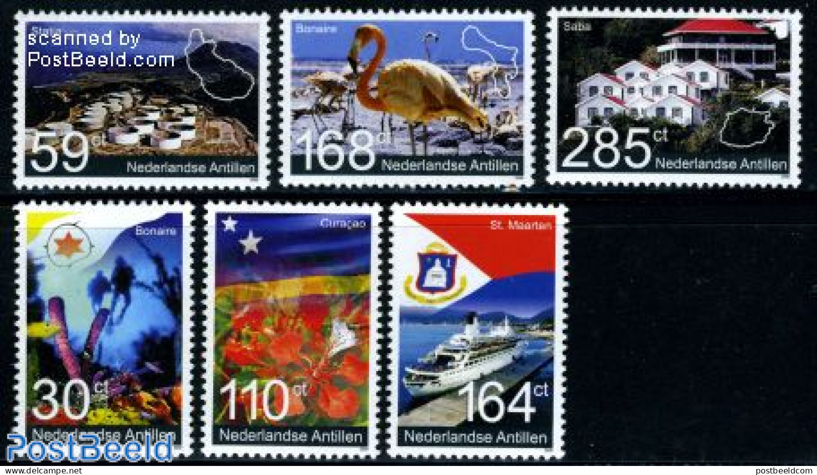 Netherlands Antilles 2009 Tourism, Islands 6v, Mint NH, Nature - Science - Sport - Transport - Various - Birds - Minin.. - Plongée