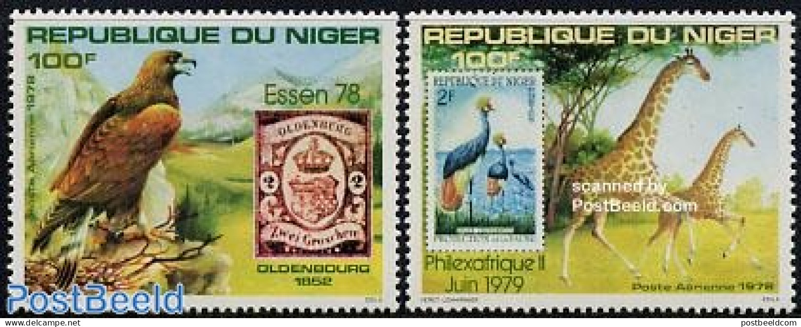 Niger 1978 Essen 78 2v, Mint NH, Nature - Animals (others & Mixed) - Birds - Birds Of Prey - Giraffe - Philately - Sta.. - Briefmarken Auf Briefmarken