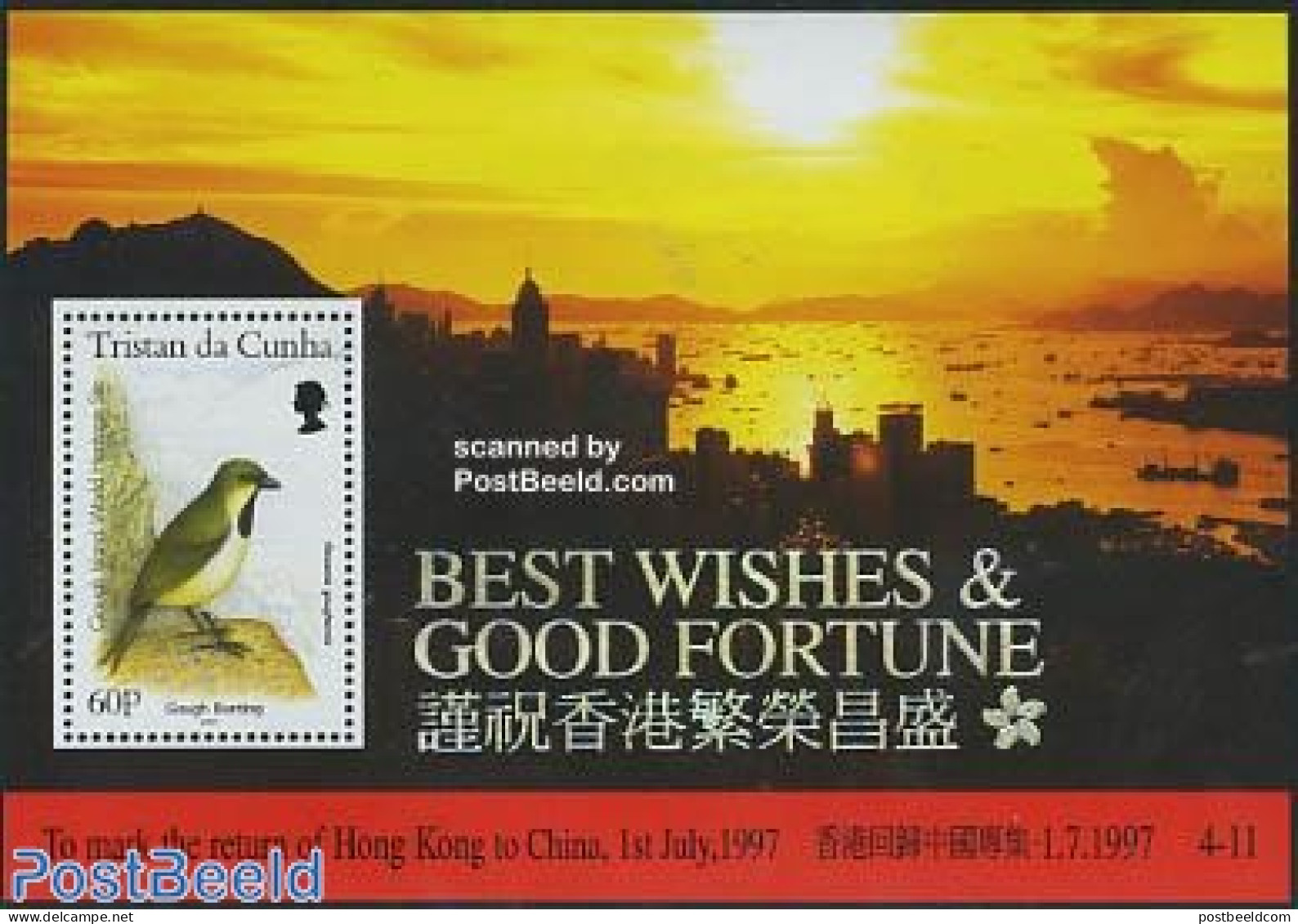 Tristan Da Cunha 1997 Hong Kong To China S/s, Mint NH, History - Nature - Various - History - Birds - Holograms - Holograms