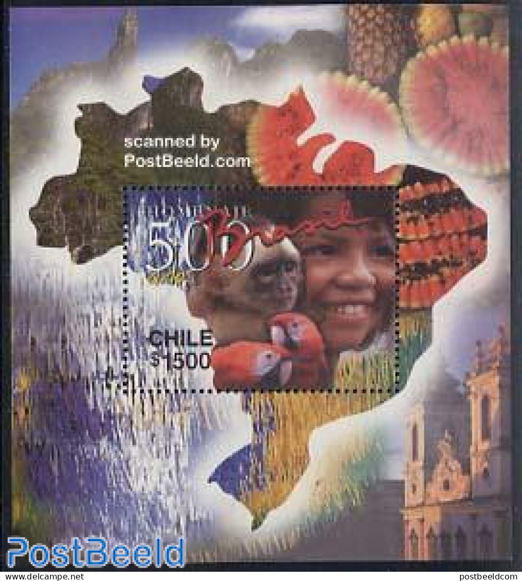 Chile 2000 Discovery Of Brazil S/s, Mint NH, Nature - Birds - Monkeys - Parrots - Chile
