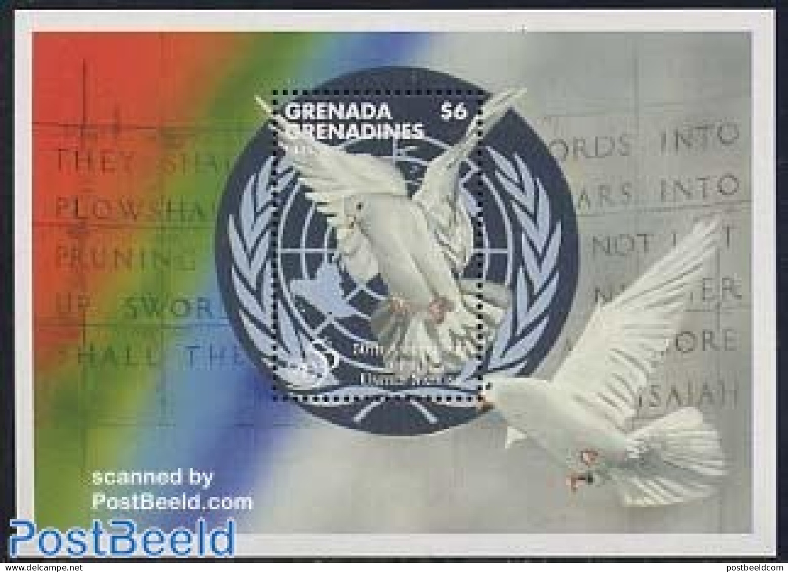 Grenada Grenadines 1995 50 Years UNO S/s, Mint NH, History - Nature - United Nations - Birds - Pigeons - Grenade (1974-...)