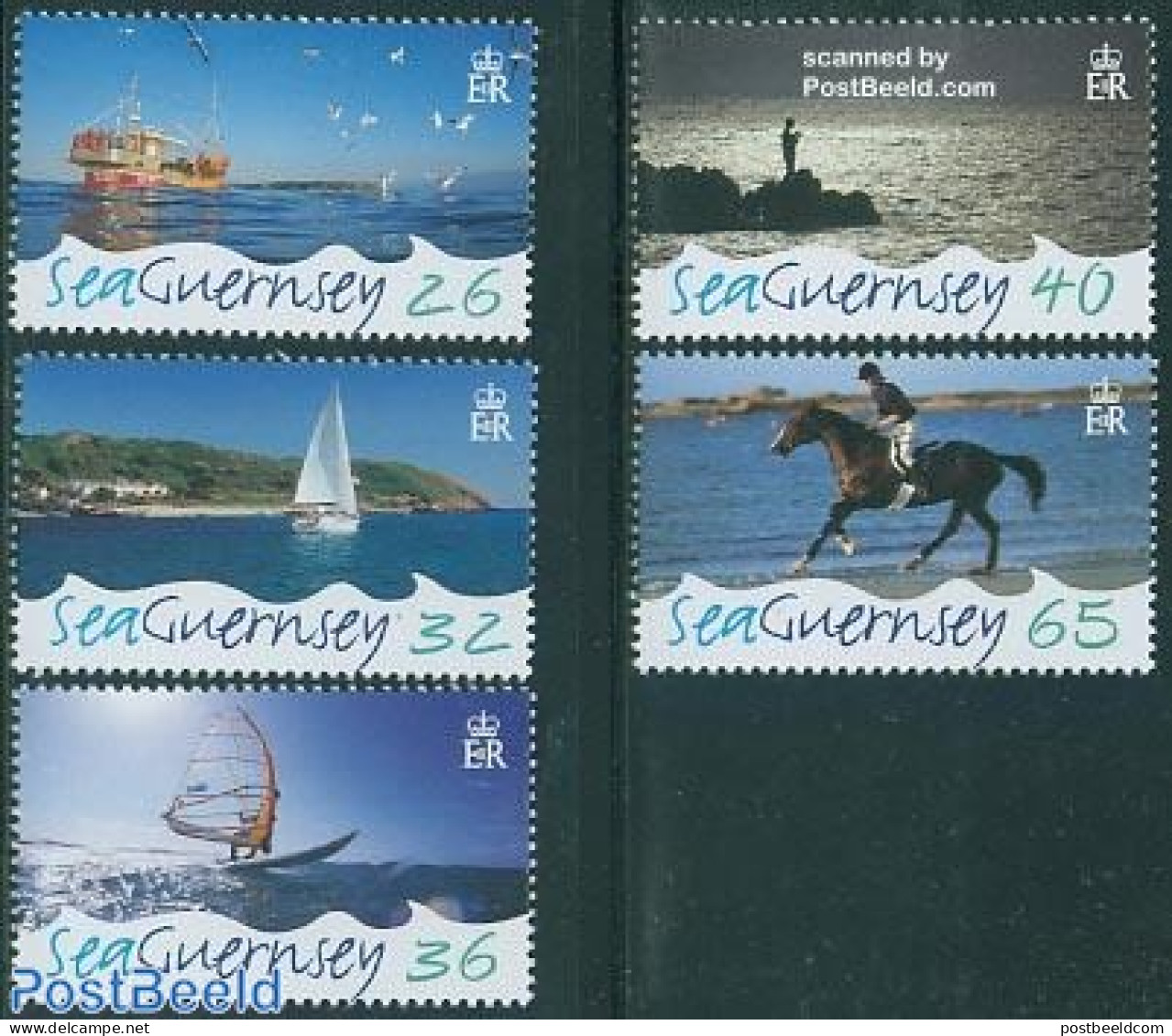 Guernsey 2005 Sea Guernsey 5v, Mint NH, Nature - Transport - Birds - Fishing - Horses - Ships And Boats - Poissons