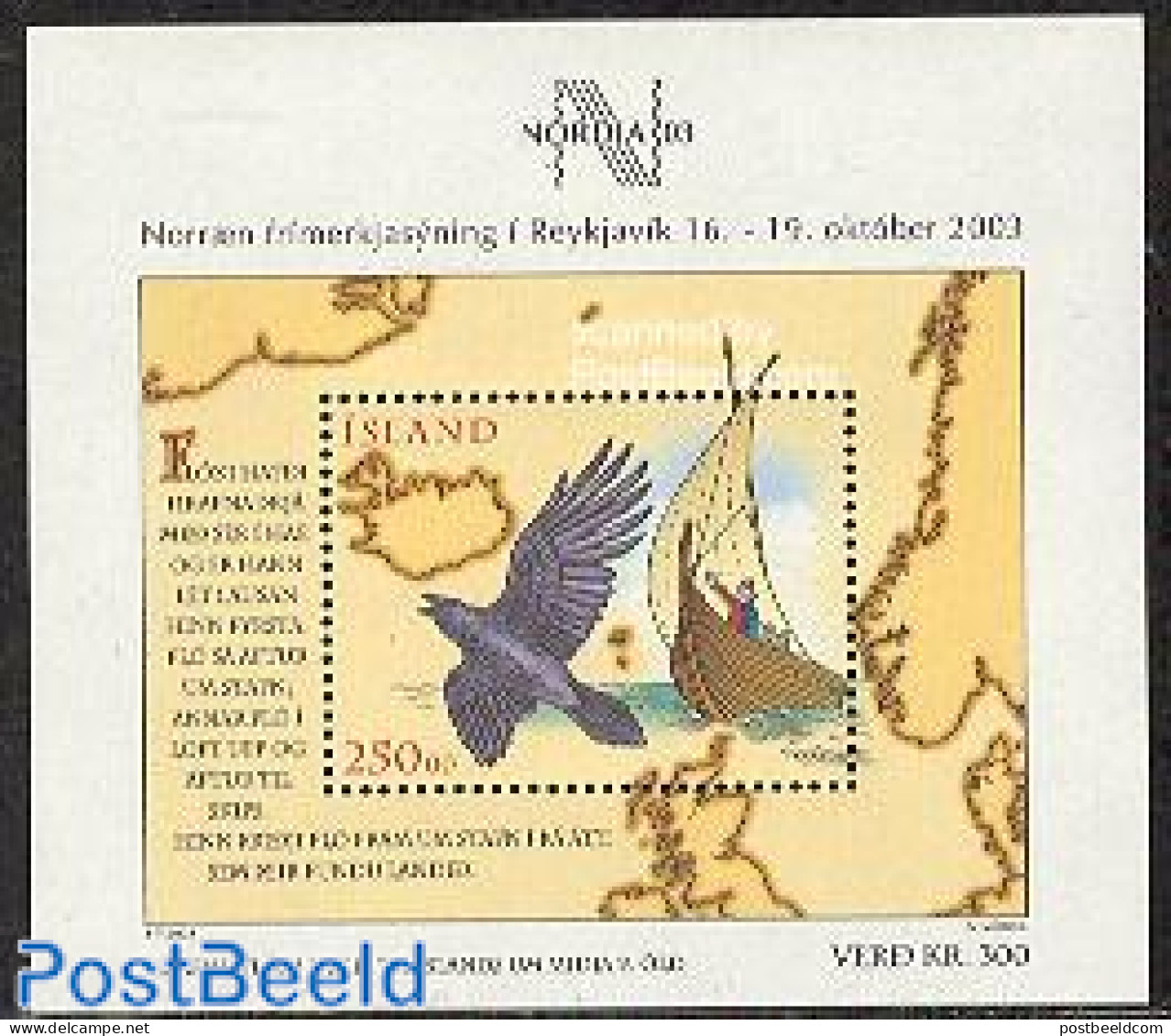 Iceland 2003 Nordia S/s, Mint NH, Nature - Transport - Various - Birds - Philately - Ships And Boats - Maps - Nuovi
