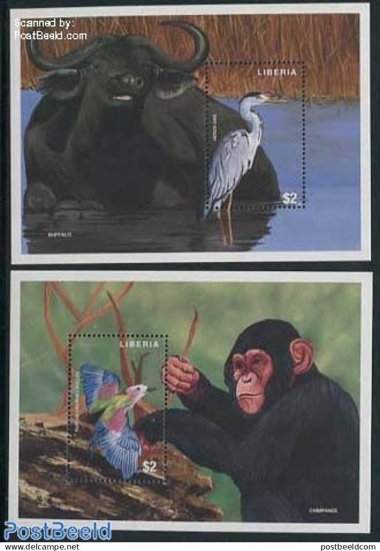 Liberia 1997 African Fauna 2 S/s, Mint NH, Nature - Animals (others & Mixed) - Birds - Hummingbirds - Storks - Other & Unclassified