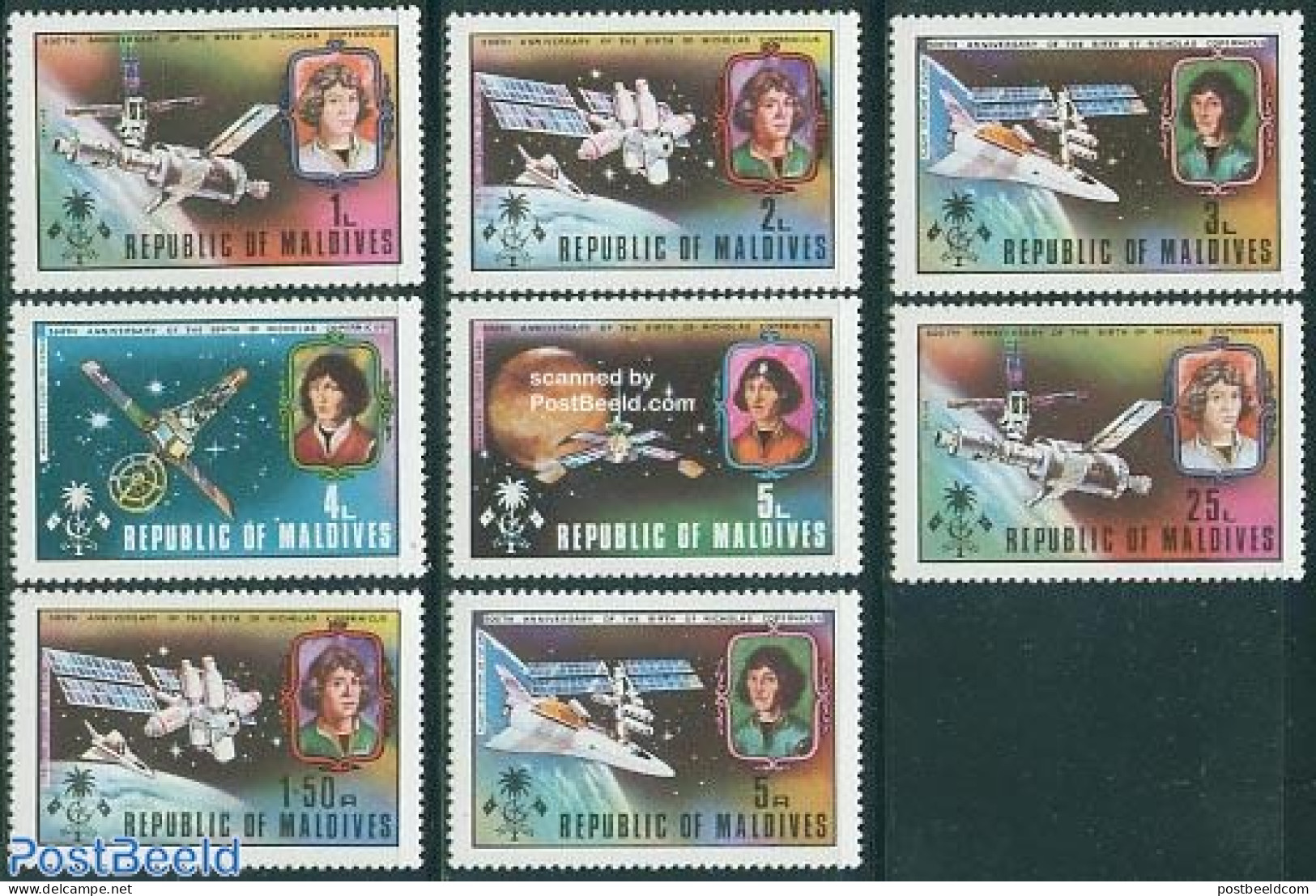 Maldives 1974 Copernicus 8v, Mint NH, Science - Transport - Astronomy - Space Exploration - Astrologie