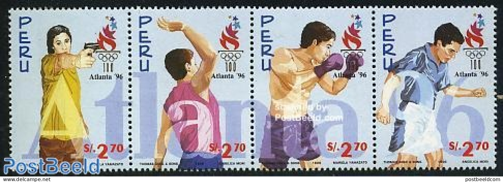 Peru 1997 Olympic Games Atlanta 4v [:::], Mint NH, Sport - Boxing - Olympic Games - Shooting Sports - Volleyball - Boxing