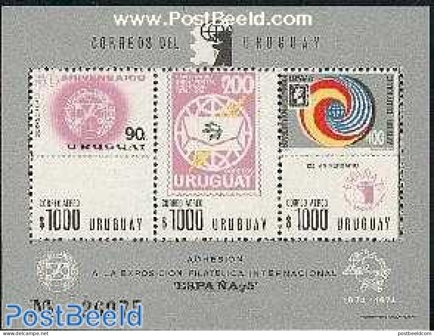 Uruguay 1975 Espana 75 S/s, Mint NH, Stamps On Stamps - U.P.U. - Timbres Sur Timbres