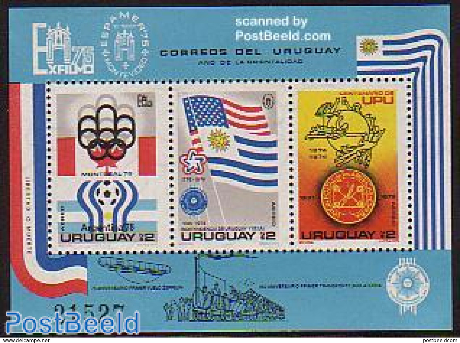 Uruguay 1975 Exfilmo, Espamer S/s, Mint NH, History - Sport - Flags - US Bicentenary - Football - Olympic Games - U.P.U. - U.P.U.