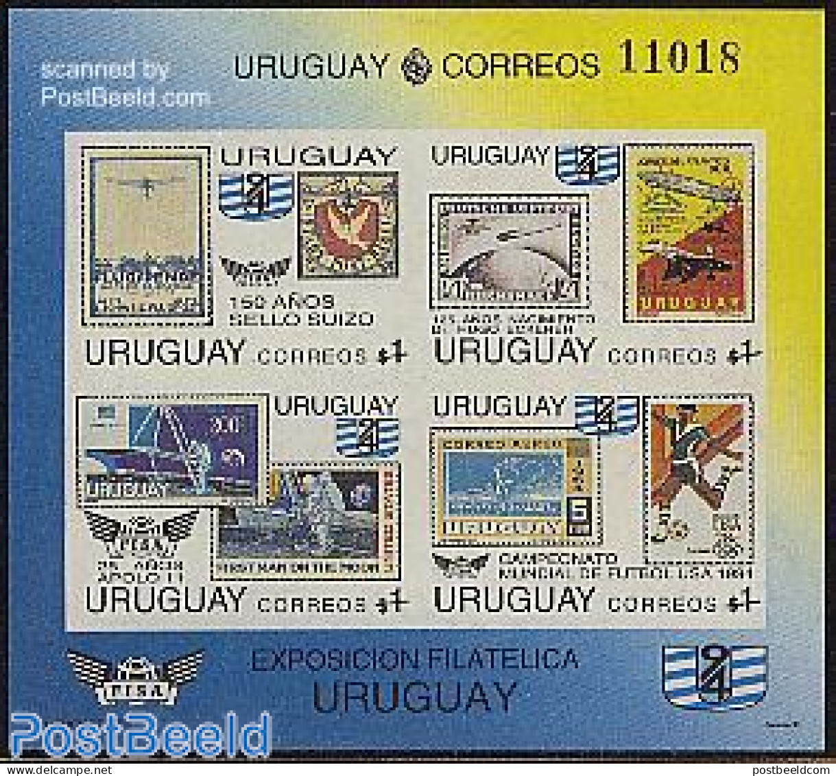 Uruguay 1993 FISA S/s Imperforated (no Postal Value), Mint NH, Transport - Stamps On Stamps - Space Exploration - Zepp.. - Briefmarken Auf Briefmarken