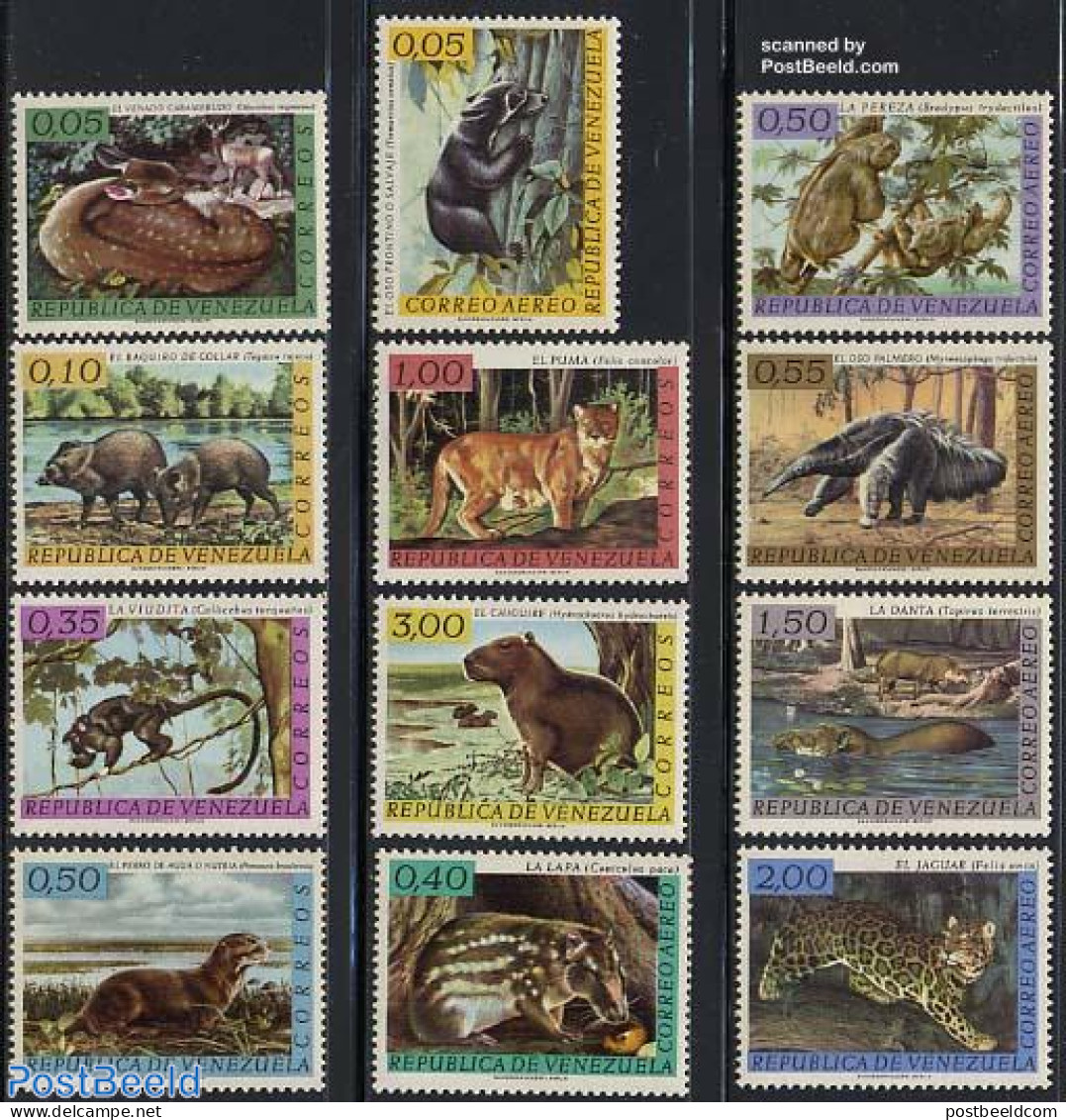 Venezuela 1963 Animals 12v, Mint NH, Health - Nature - Animals (others & Mixed) - Cat Family - Hippopotamus - Monkeys - Venezuela