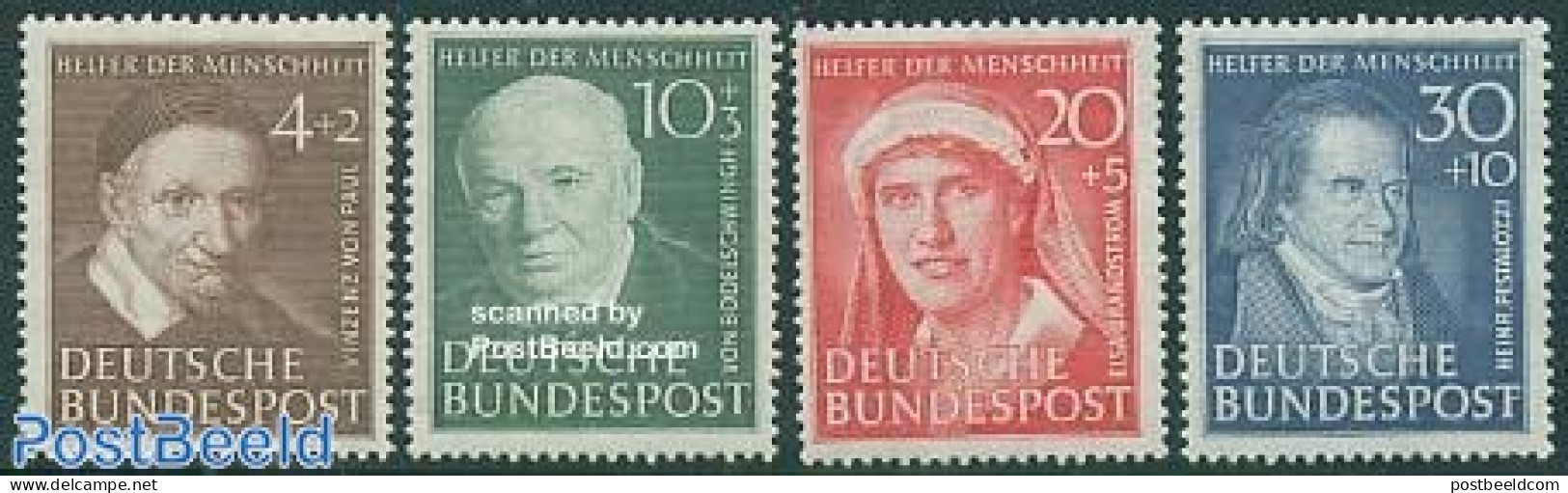 Germany, Federal Republic 1951 Welfare, Famous Persons 4v, Mint NH, History - Religion - Women - Religion - Neufs
