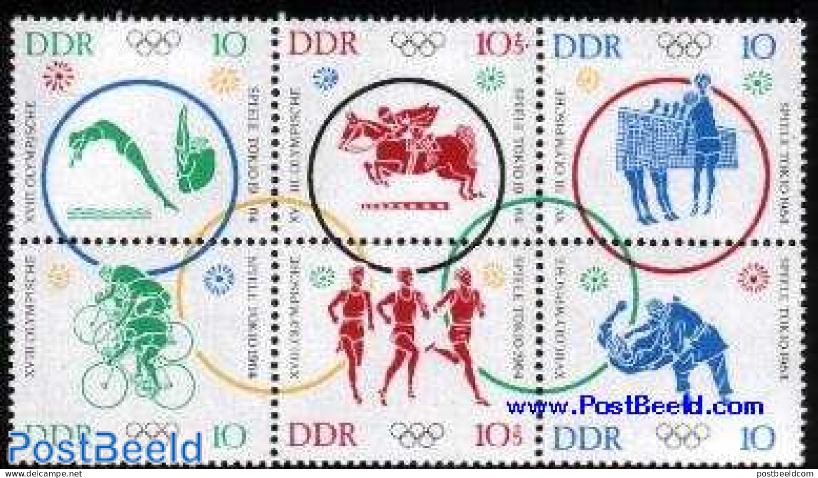 Germany, DDR 1964 Olympic Games Tokyo 6v [++], Mint NH, Nature - Sport - Horses - Cycling - Judo - Olympic Games - Vol.. - Neufs