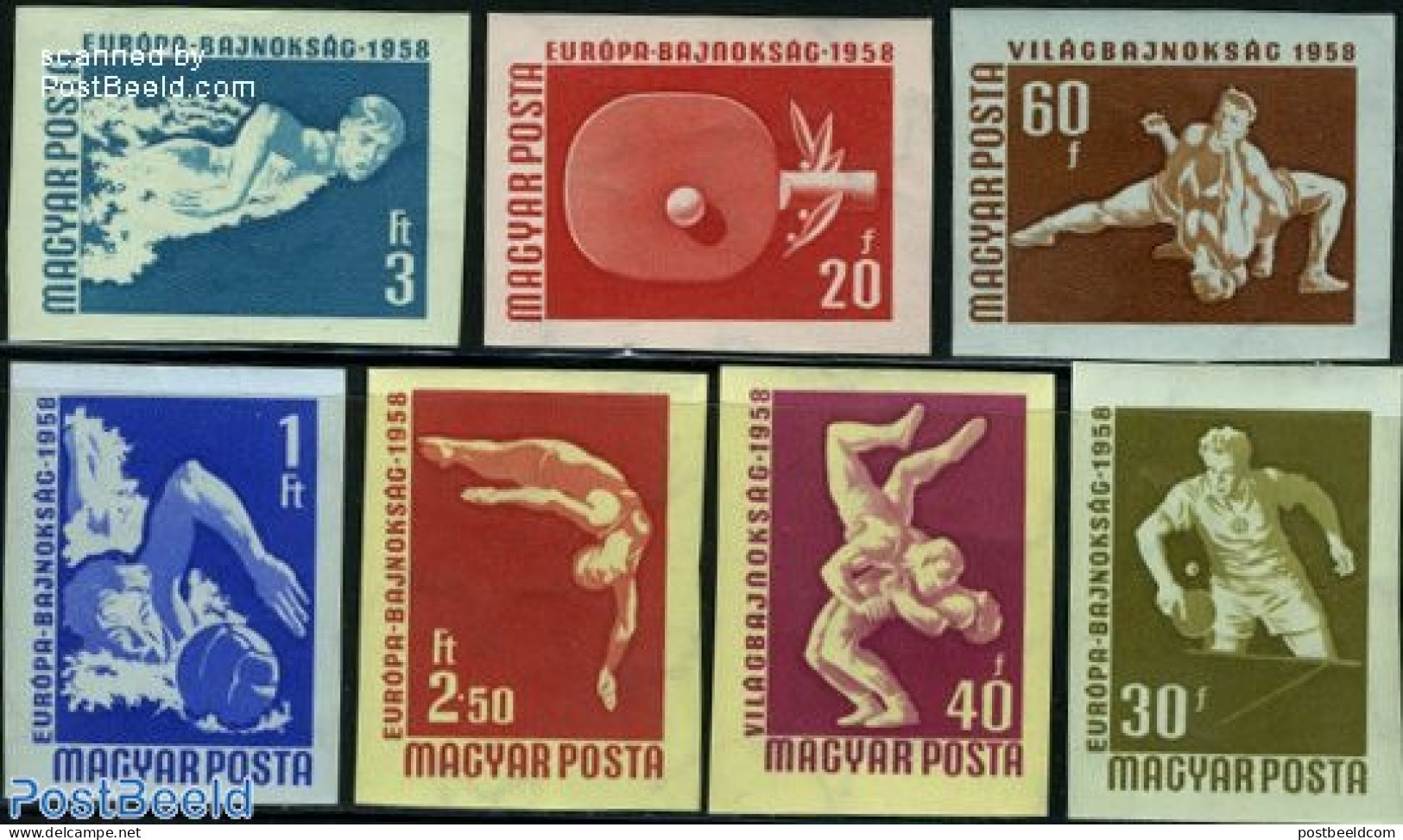 Hungary 1958 Sport 7v Imperforated, Mint NH, History - Sport - Europa Hang-on Issues - Sport (other And Mixed) - Swimm.. - Unused Stamps