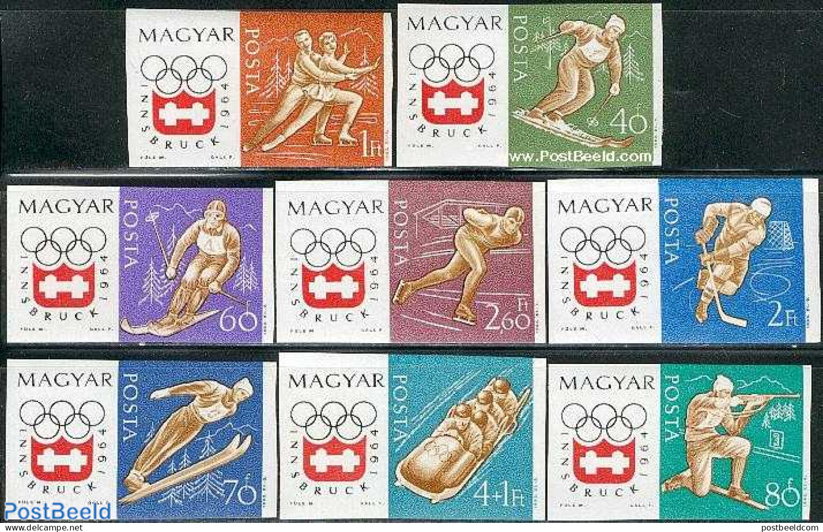 Hungary 1963 Olympic Winter Games 8v Imperforated, Mint NH, Sport - (Bob) Sleigh Sports - Olympic Winter Games - Skati.. - Neufs