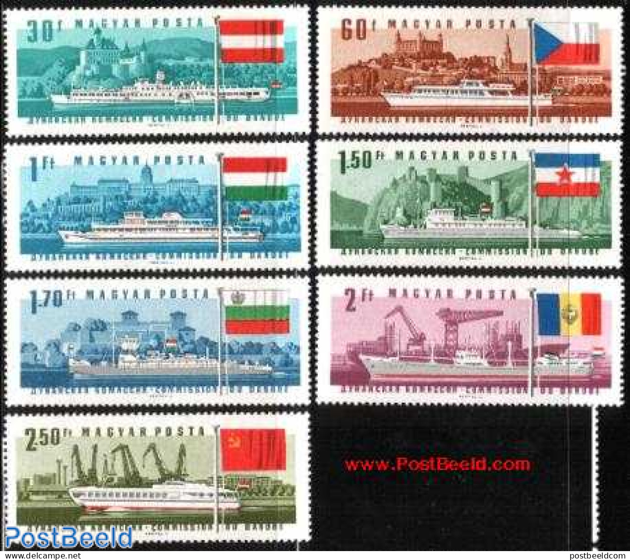 Hungary 1967 Danube Commission 7v, Mint NH, History - Transport - Europa Hang-on Issues - Flags - Ships And Boats - Ar.. - Unused Stamps