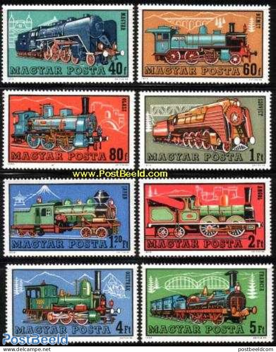 Hungary 1972 Locomotives 8v, Mint NH, Transport - Railways - Unused Stamps