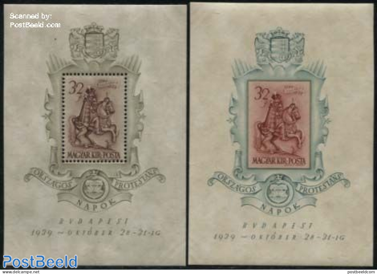 Hungary 1939 Protestant Church 2 S/s, Mint NH, Nature - Religion - Horses - Religion - Unused Stamps