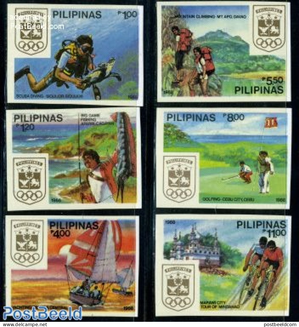 Philippines 1988 Olympic Week 6v Imperforated, Mint NH, Sport - Cycling - Diving - Golf - Sport (other And Mixed) - Cyclisme