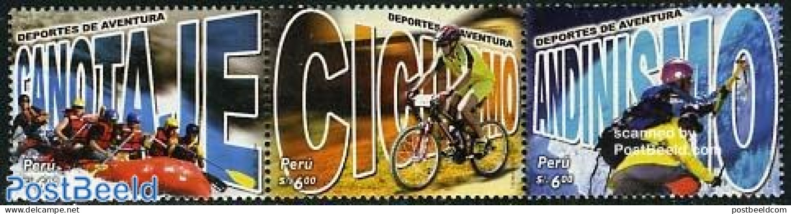 Peru 2007 Funsports 3v [::], Mint NH, Sport - Transport - Cycling - Mountains & Mountain Climbing - Ships And Boats - Cyclisme