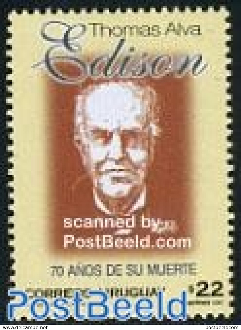 Uruguay 2001 Thomas Edison 1v, Mint NH, Science - Inventors - Uruguay