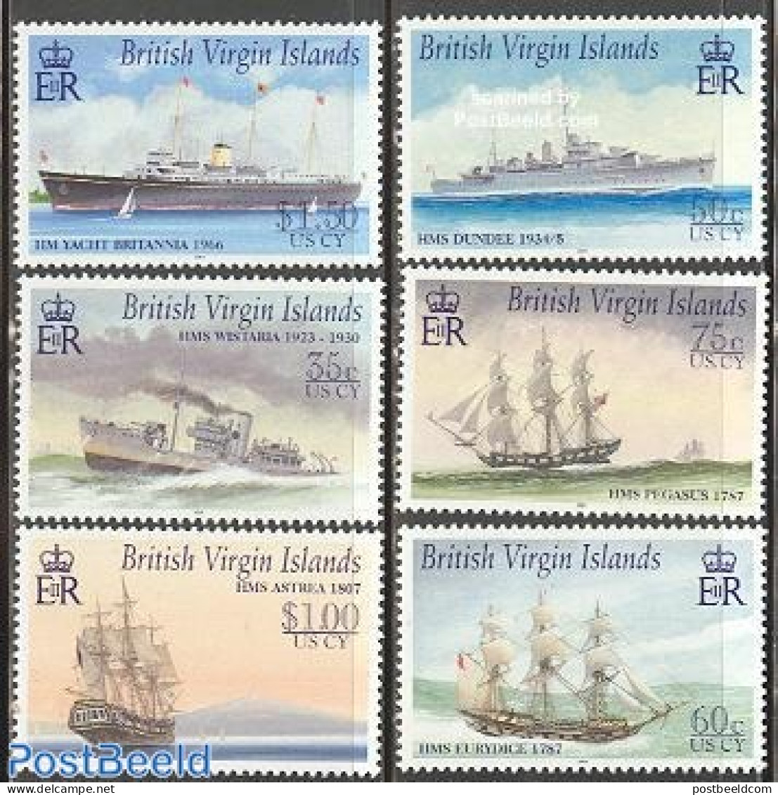 Virgin Islands 2001 Royal Navy Ships 6v, Mint NH, Transport - Ships And Boats - Ships