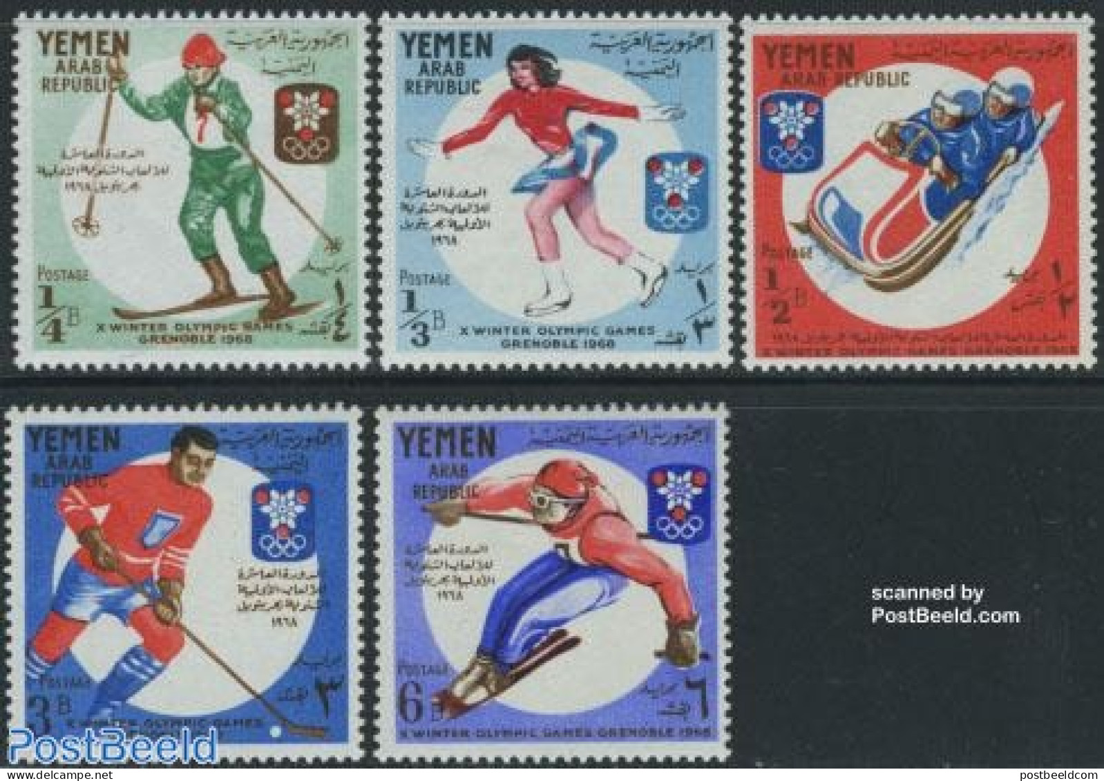 Yemen, Arab Republic 1967 Olympic Winter Games 5v, Mint NH, Sport - (Bob) Sleigh Sports - Ice Hockey - Olympic Winter .. - Winter (Other)