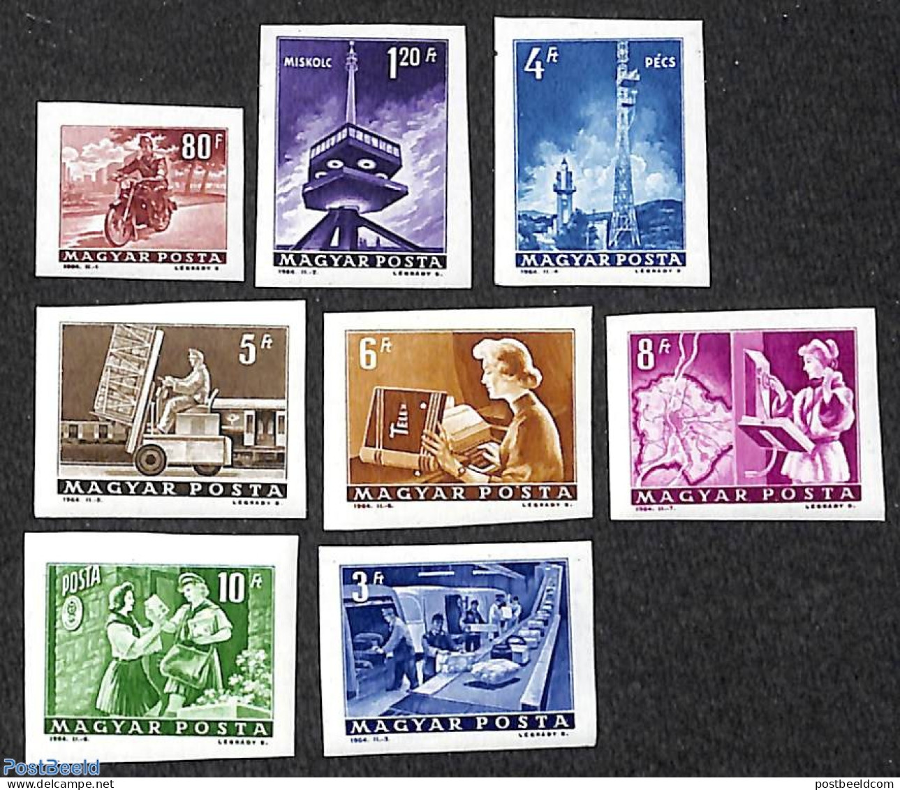 Hungary 1964 Definitives, Post 8v Imperforated, Mint NH, Transport - Post - Motorcycles - Railways - Neufs
