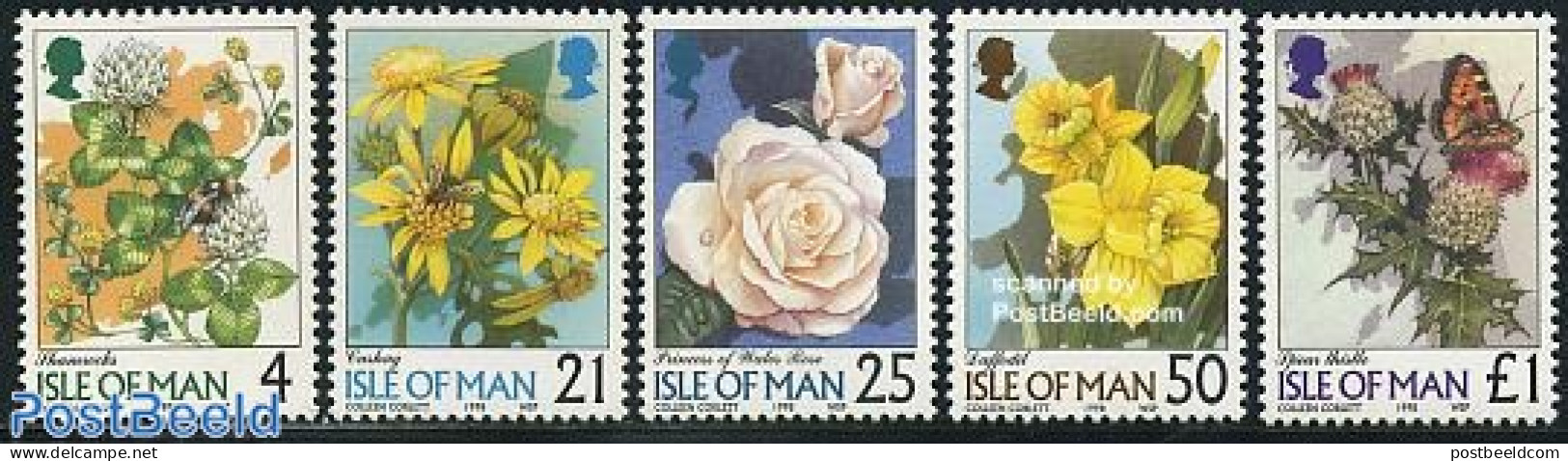 Isle Of Man 1998 Flowers 5v, Mint NH, Nature - Butterflies - Flowers & Plants - Roses - Isola Di Man