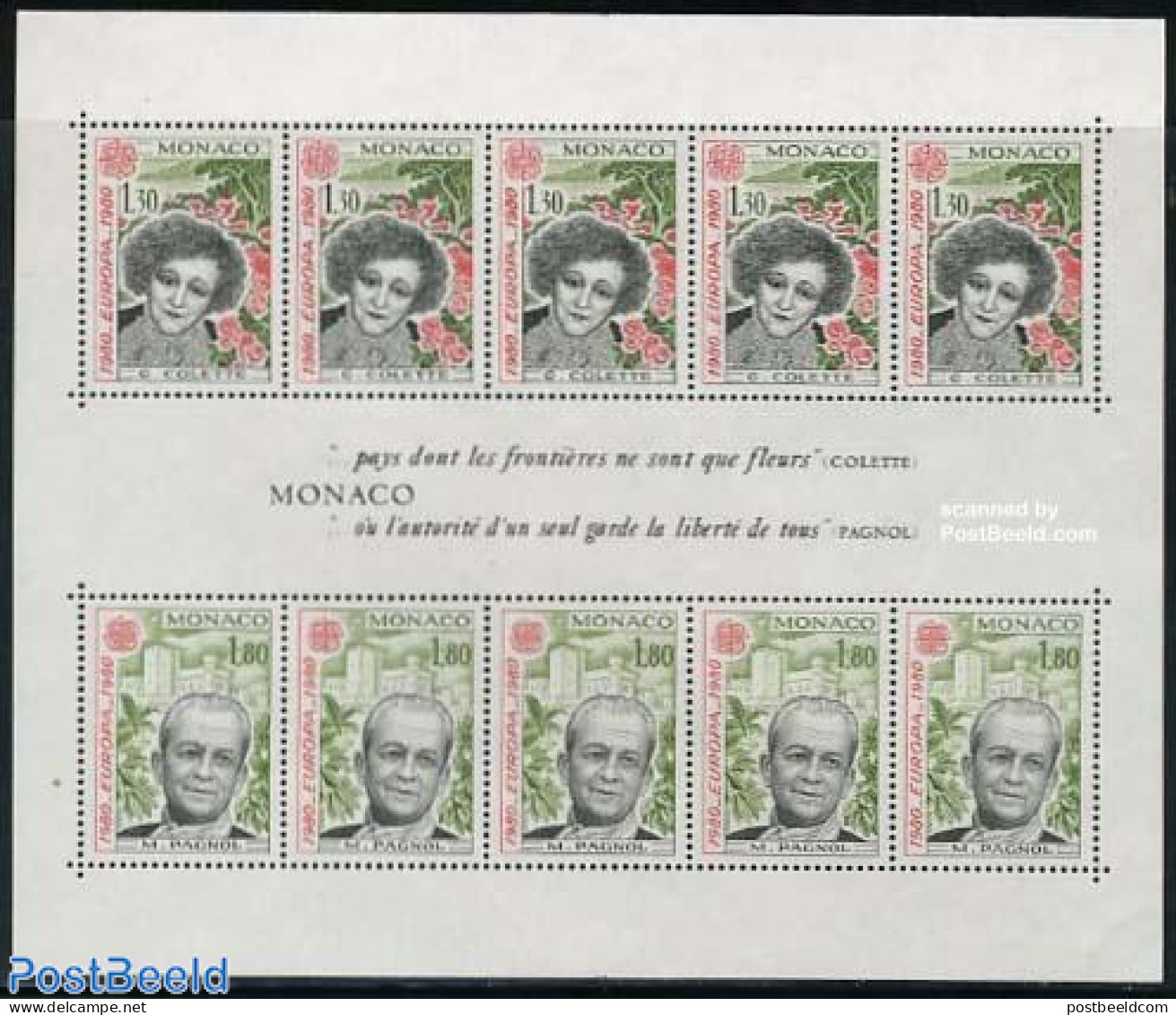 Monaco 1980 Europa, Famous Persons S/s, Mint NH, History - Europa (cept) - Art - Authors - Unused Stamps