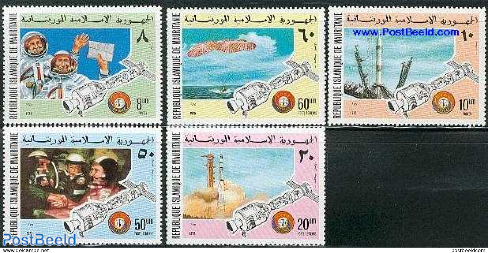 Mauritania 1975 Apollo-Soyuz 5v, Mint NH, Transport - Space Exploration - Other & Unclassified