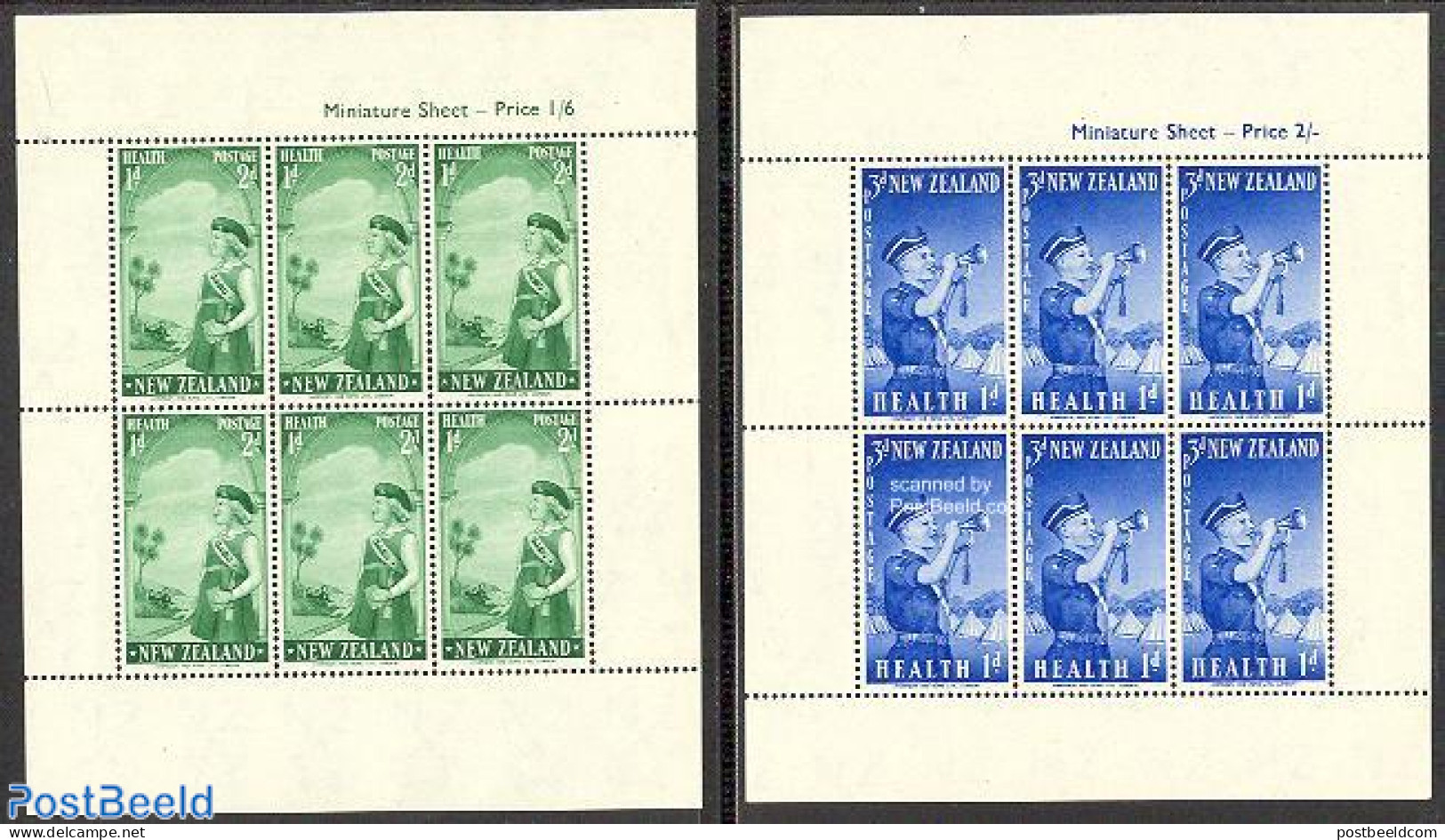 New Zealand 1958 Health 2 M/s, Mint NH, Health - Performance Art - Sport - Health - Music - Musical Instruments - Scou.. - Unused Stamps