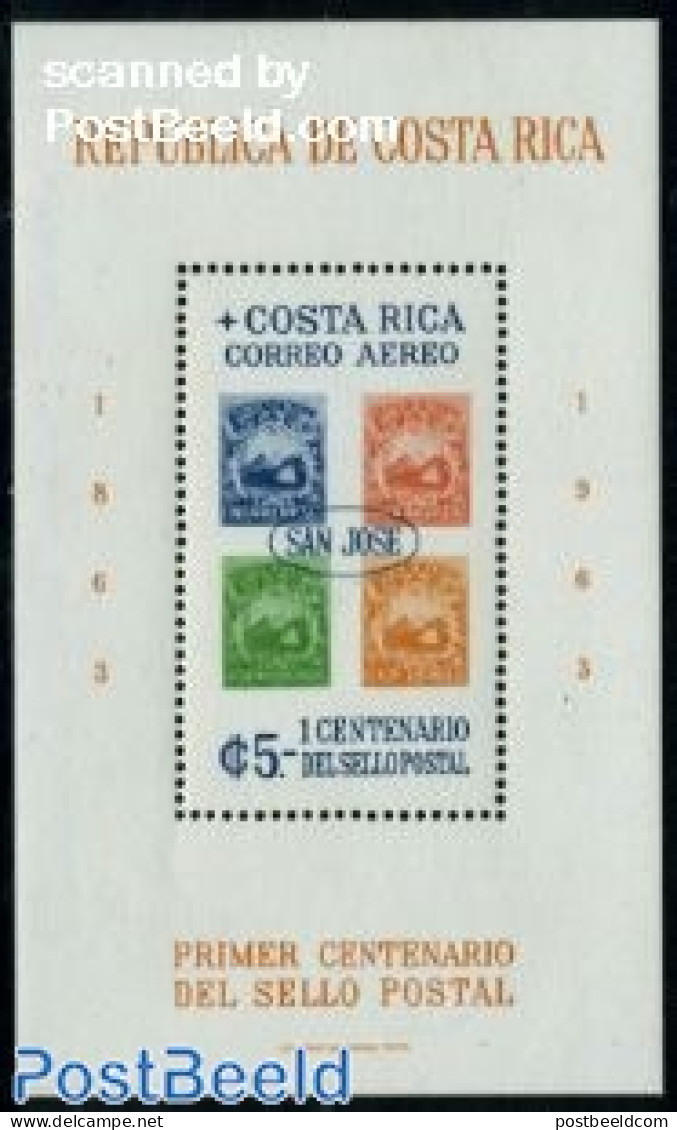 Costa Rica 1963 Stamp Centenary S/s, Mint NH, Transport - 100 Years Stamps - Stamps On Stamps - Ships And Boats - Briefmarken Auf Briefmarken