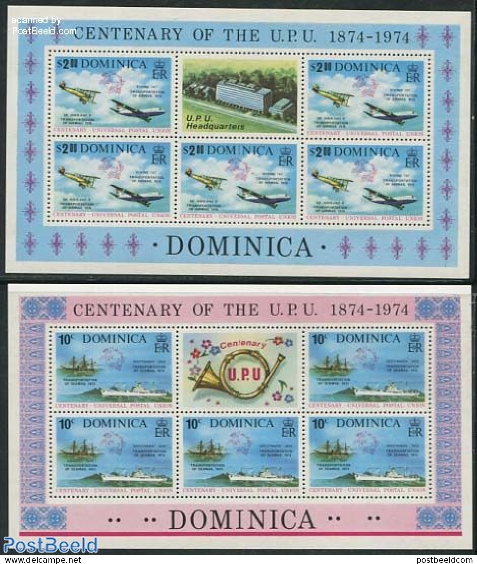 Dominica 1974 UPU Centenary 2 M/s, Mint NH, Transport - U.P.U. - Aircraft & Aviation - Ships And Boats - U.P.U.
