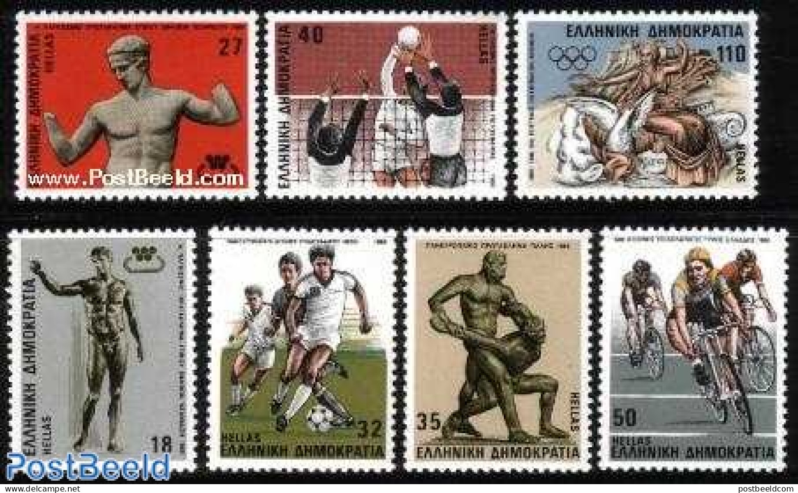 Greece 1986 Sports 7v, Mint NH, Religion - Sport - Greek & Roman Gods - Cycling - Football - Sport (other And Mixed) -.. - Neufs