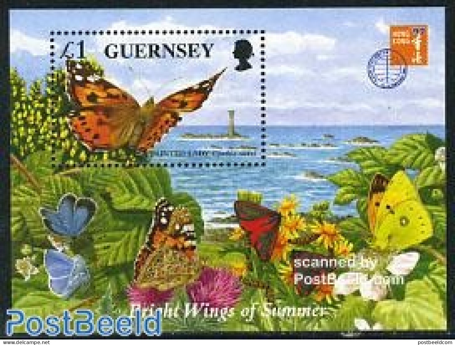 Guernsey 1997 Hong Kong, Butterflies S/s, Mint NH, Nature - Various - Butterflies - Philately - Lighthouses & Safety A.. - Lighthouses