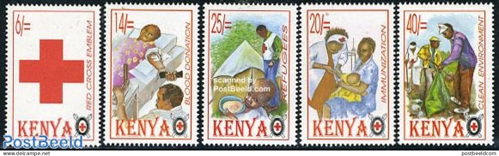 Kenia 1996 Red Cross 5v, Mint NH, Health - History - Nature - Red Cross - Refugees - Environment - Red Cross