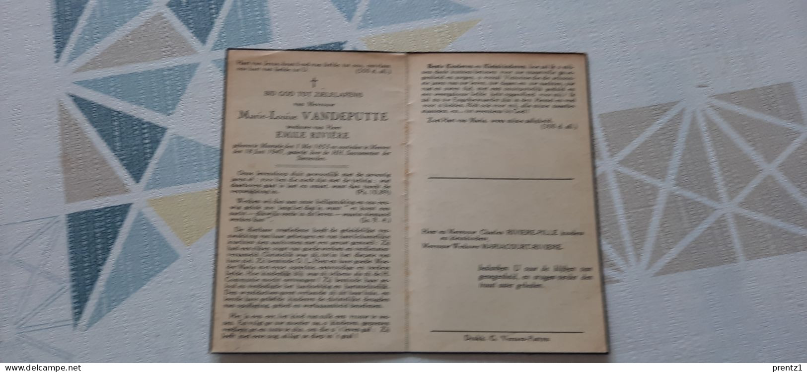 Marie Vandeputte Geb. Moorsele 1853 - Getr. E. Riviere-  Gest. Menen 18/06/1947 - Devotion Images