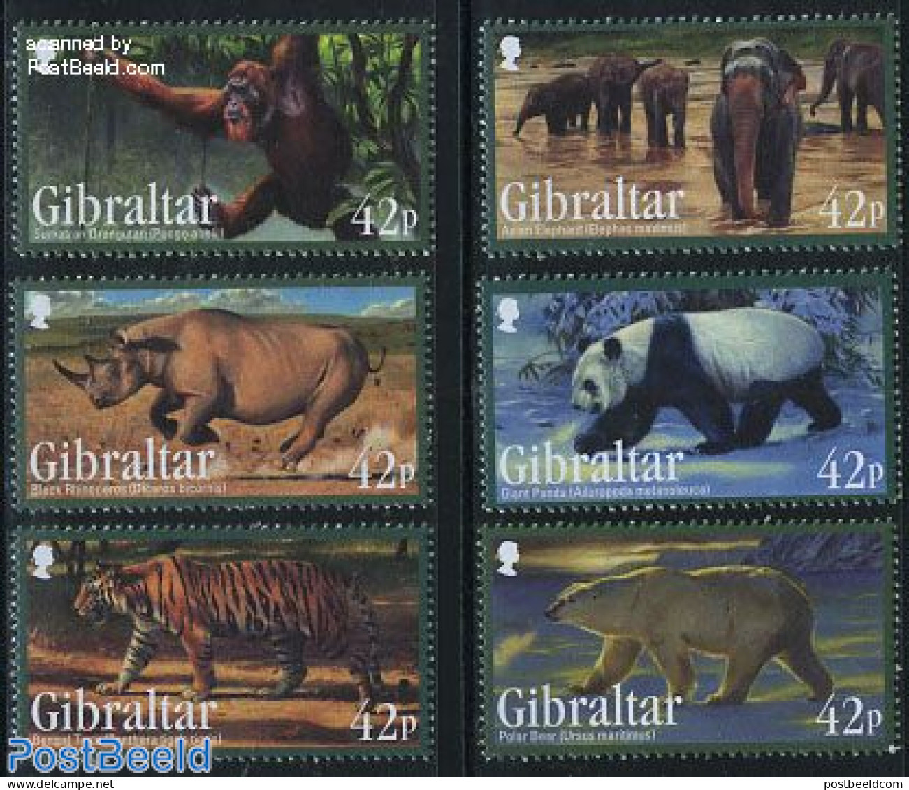 Gibraltar 2011 Endangered Animals 6v, Mint NH, Nature - Animals (others & Mixed) - Bears - Cat Family - Elephants - Mo.. - Gibraltar
