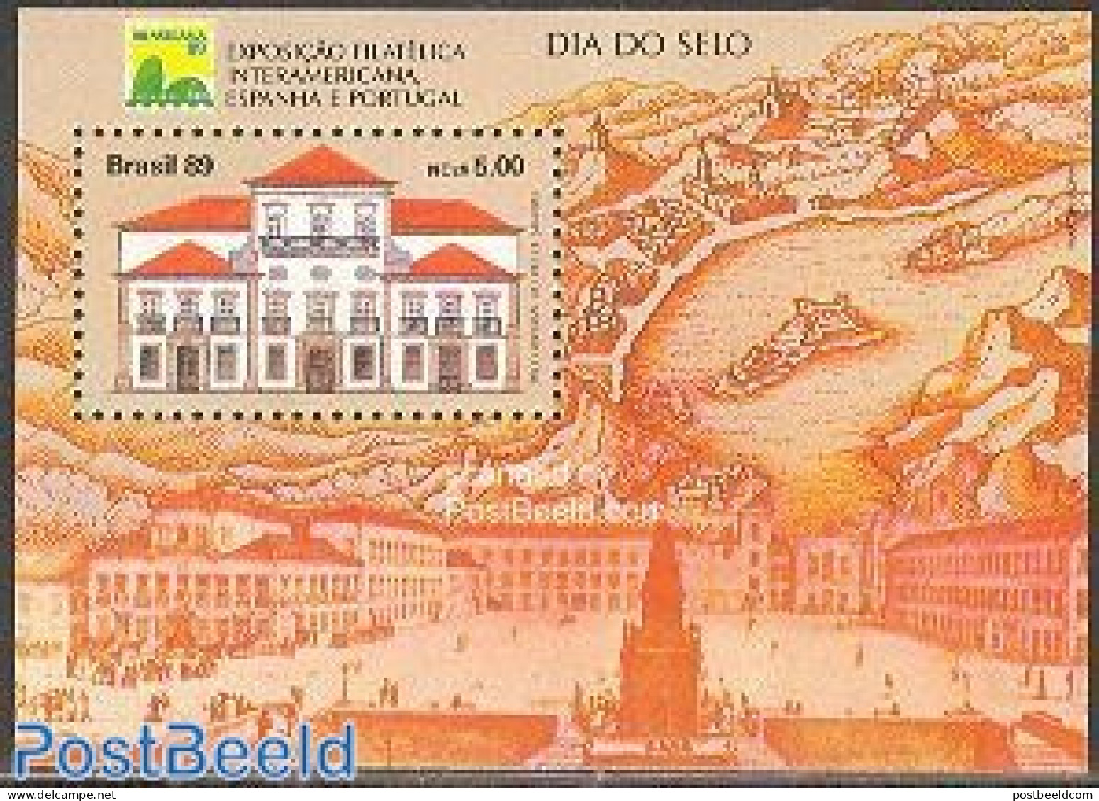 Brazil 1989 Stamp Day, Lubrapex S/s, Mint NH, Stamp Day - Art - Architecture - Ongebruikt