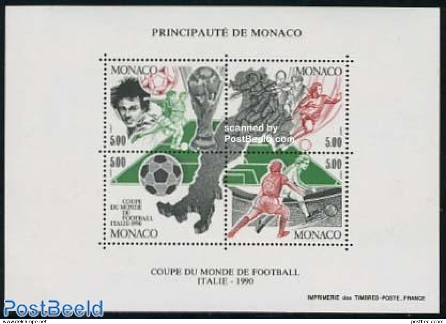 Monaco 1990 World Cup Football S/s, Mint NH, Sport - Various - Football - Maps - Unused Stamps