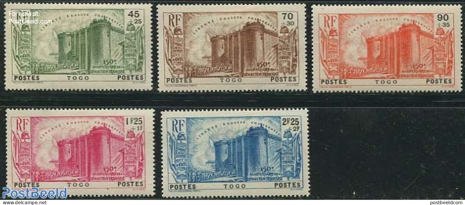 Togo 1939 French Revolution 5v, Unused (hinged), History - History - Art - Castles & Fortifications - Châteaux