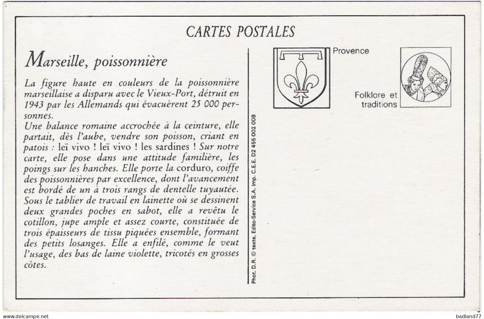 CP - Type Marseillais - Une Poissonnière (Reproduction)    * - Old Professions