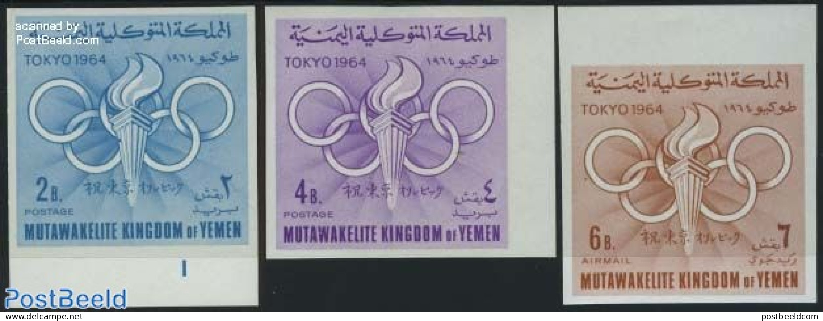 Yemen, Kingdom 1964 Olympic Games Tokyo 3v Imperforated, Mint NH, Sport - Olympic Games - Other & Unclassified